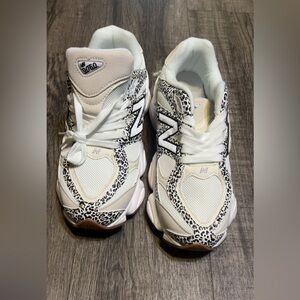 New Balance White Sneakers with Black Leopard Accents